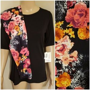 NWT 2PC LLR L Top & CP TC Lace Pink Roses Leggings